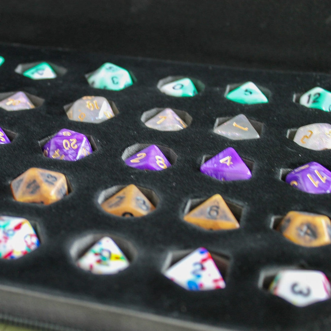 Dungeons and Dragons Black Leather Mystery Blind Folder of DnD Dice 5 Piece Matching Polyhedral Sets, Pathfinder, Tabletop RPGs, dnd dice