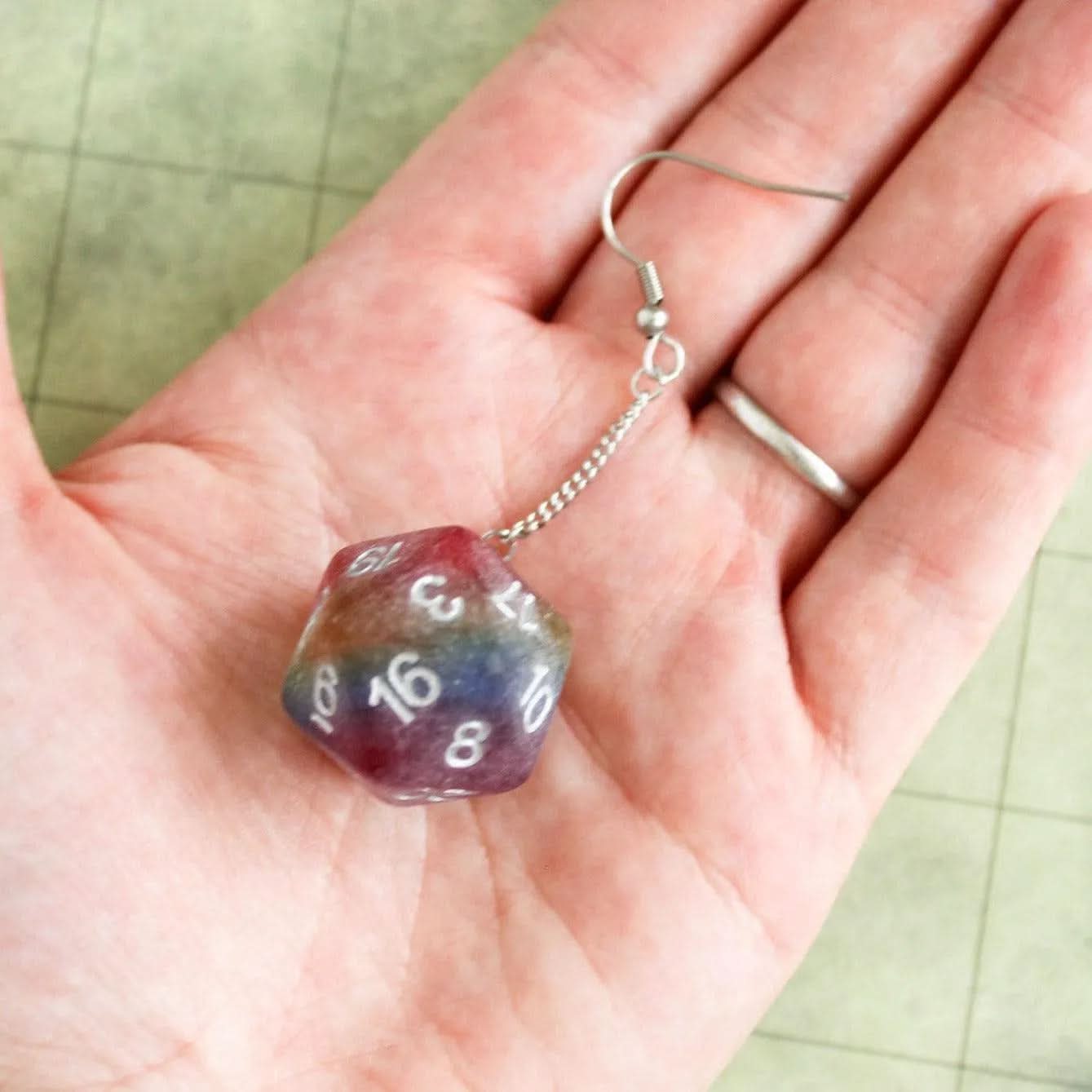 Rainbow D&D D20 Dice Earrings - Full Size D20 - RPG Fantasy Gift DND