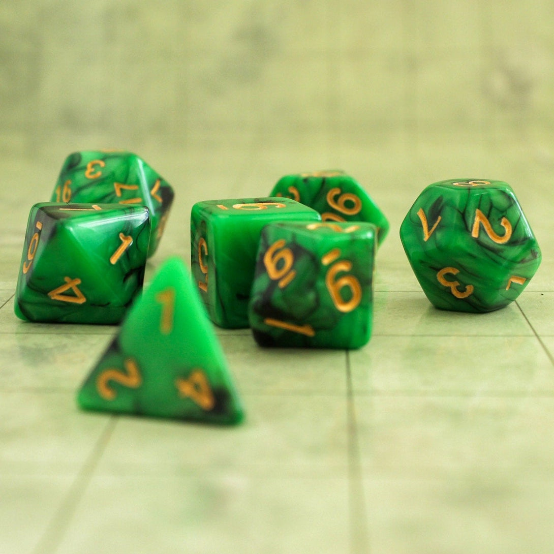 Green and Black Dice DnD Dice Set | Dungeons and Dragons Dice (7) | Polyhedral Dice