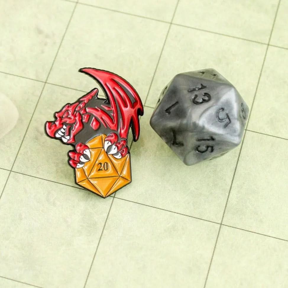 TTRPG  Gift D20 Dragon Badge Enamel Pin Broach