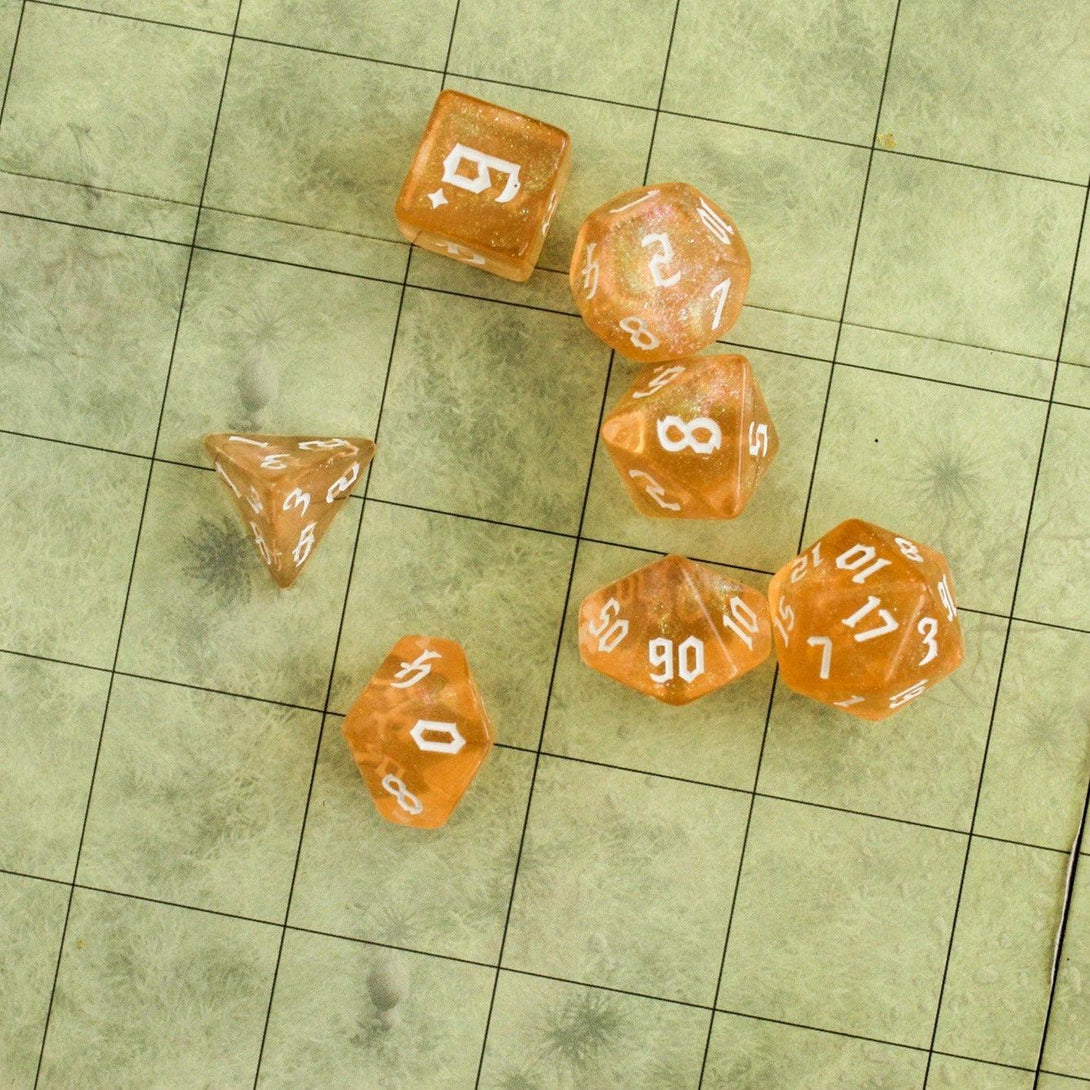 Glitter Peach DnD Dice Set| Dungeons and Dragons Dice (7) | Polyhedral Dice