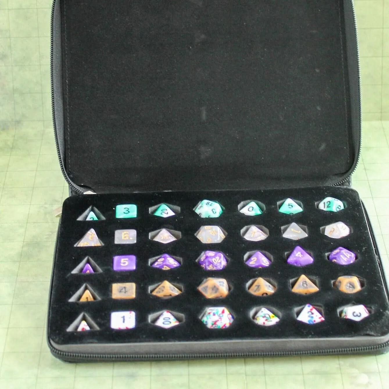 Dungeons and Dragons Black Leather Mystery Blind Folder of DnD Dice 5 Piece Matching Polyhedral Sets, Pathfinder, Tabletop RPGs, dnd dice