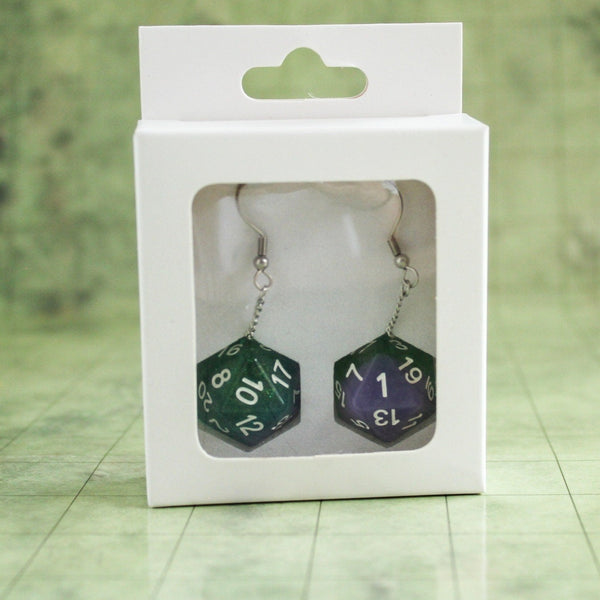 Green and Blue Purple D&D D20 Dice Earrings - Full Size D20 - RPG Fantasy Gift DND - MysteryDiceGoblins