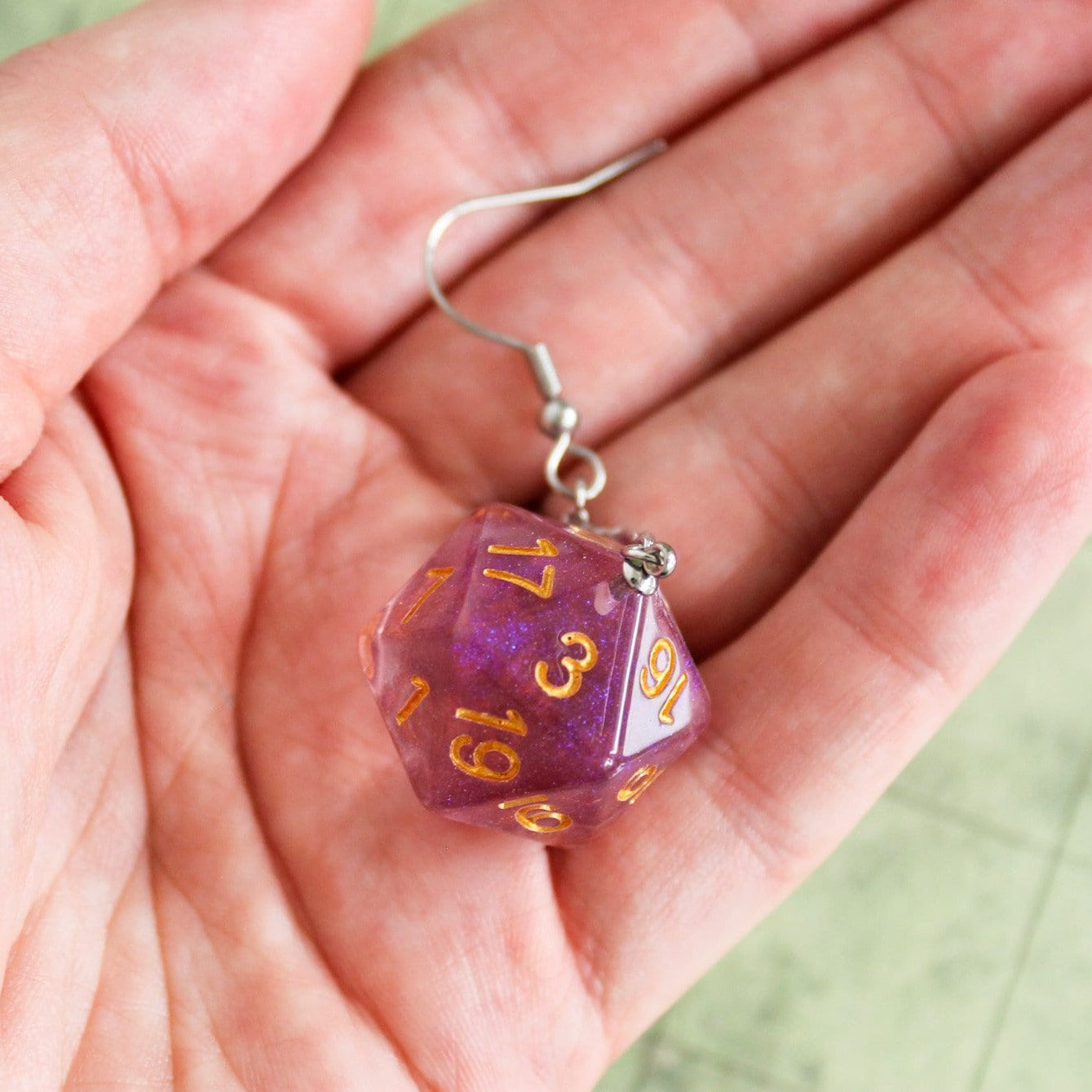 Purple D&D D20 Dice Earrings - Full Size D20 - RPG Fantasy Gift DND