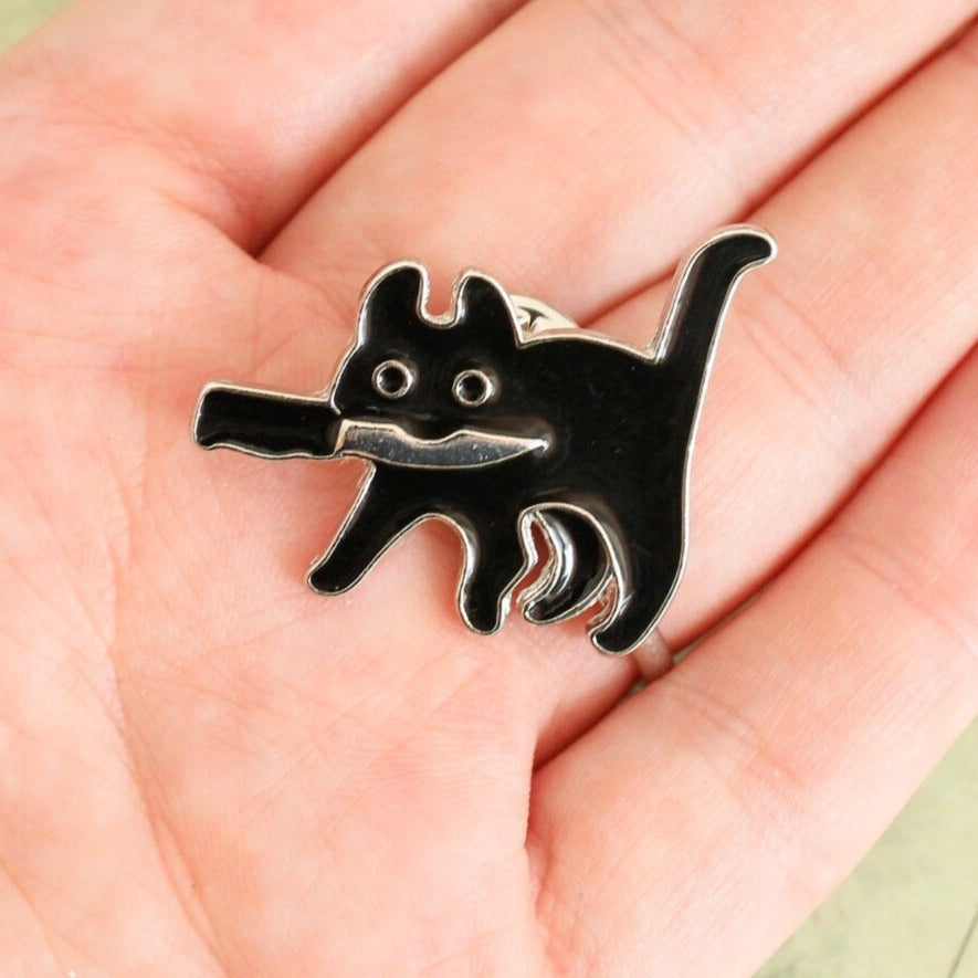 Dungeons and Dragons DnD Gift Dagger Cat Badge Enamel Pin Broach