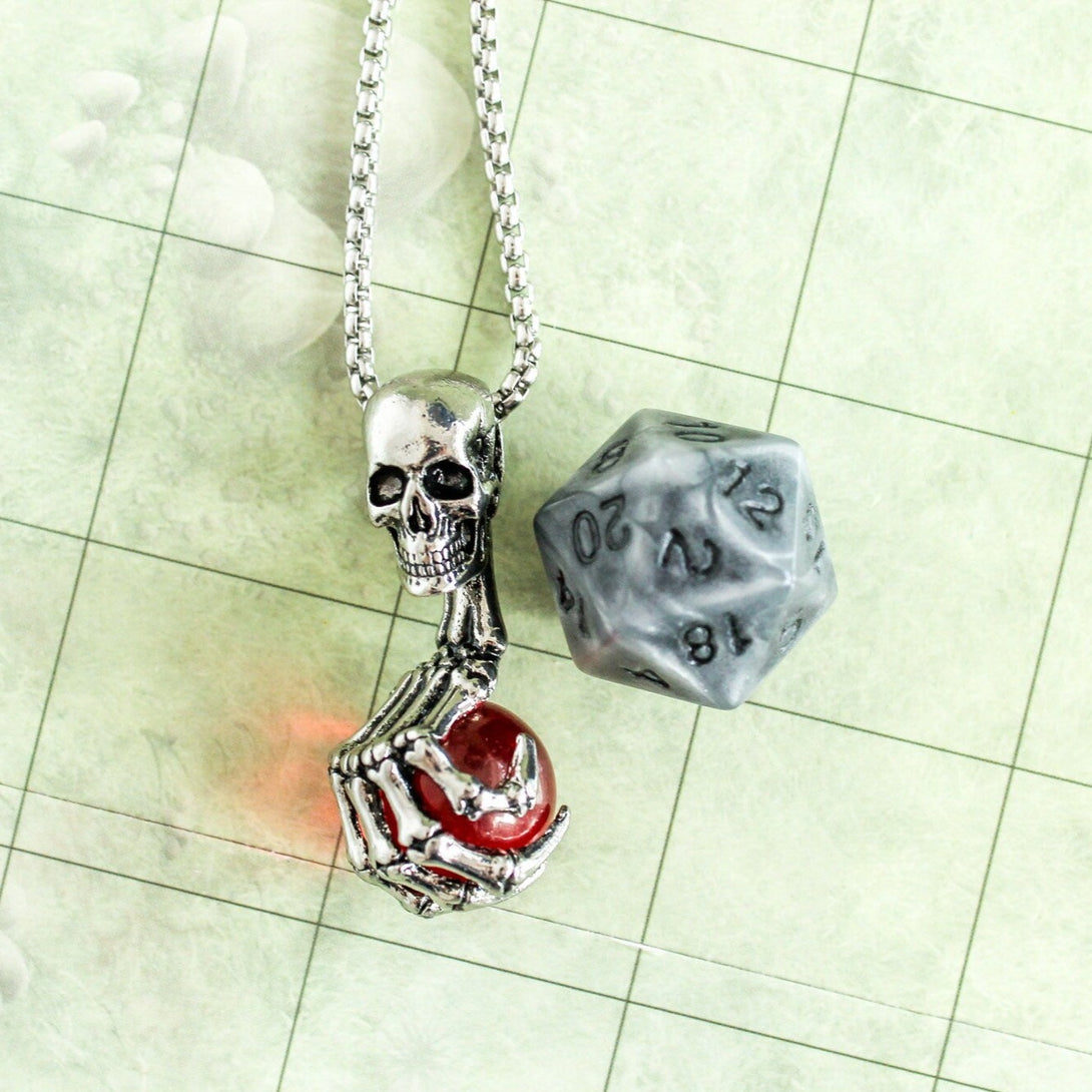 D&D Skull Clutch Necklace - RPG Fantasy Gift DND