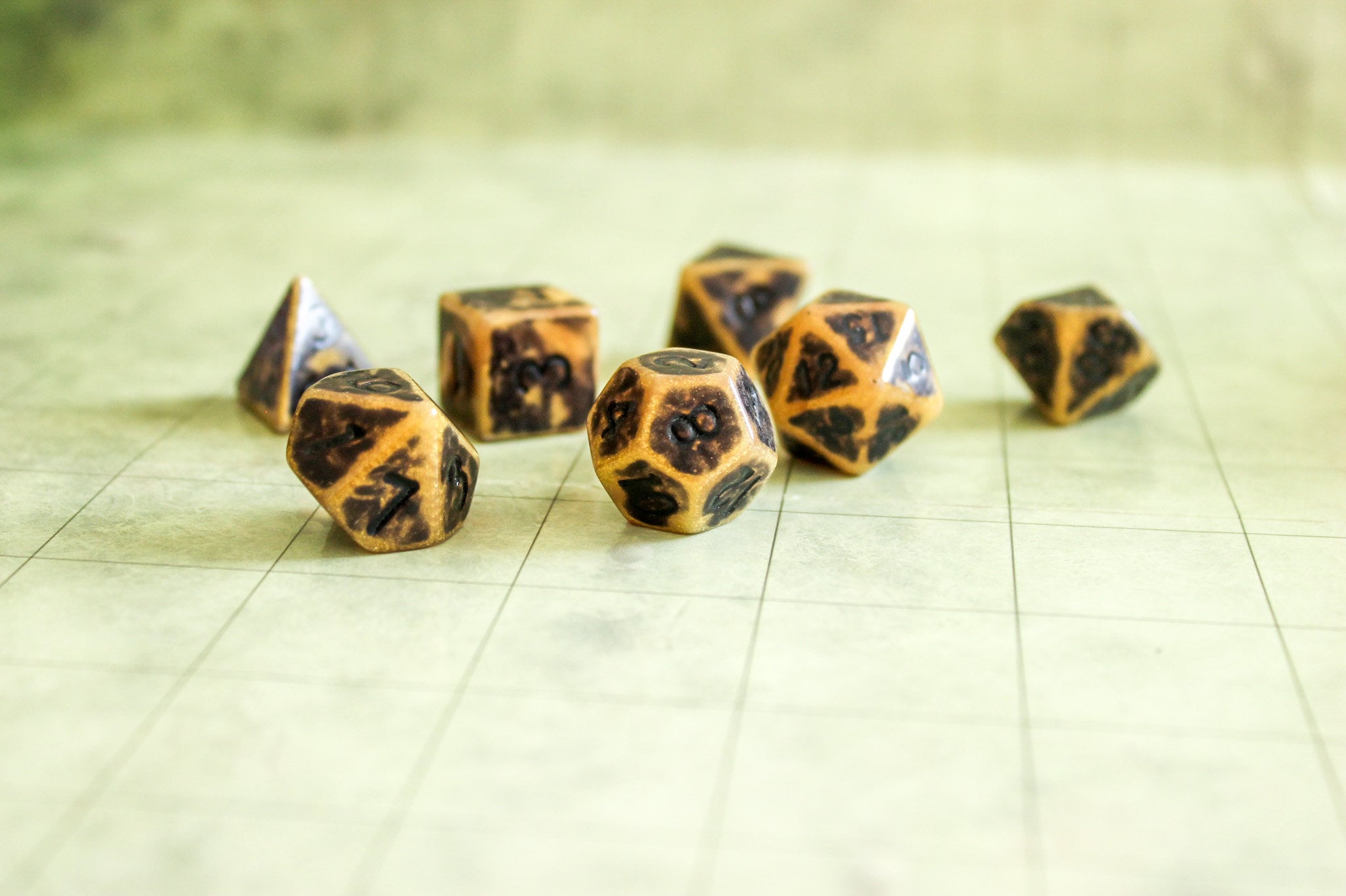 Archaic Bronze DnD Dice Set | Dungeons and Dragons Bronze Dice (7) | Polyhedral Dice