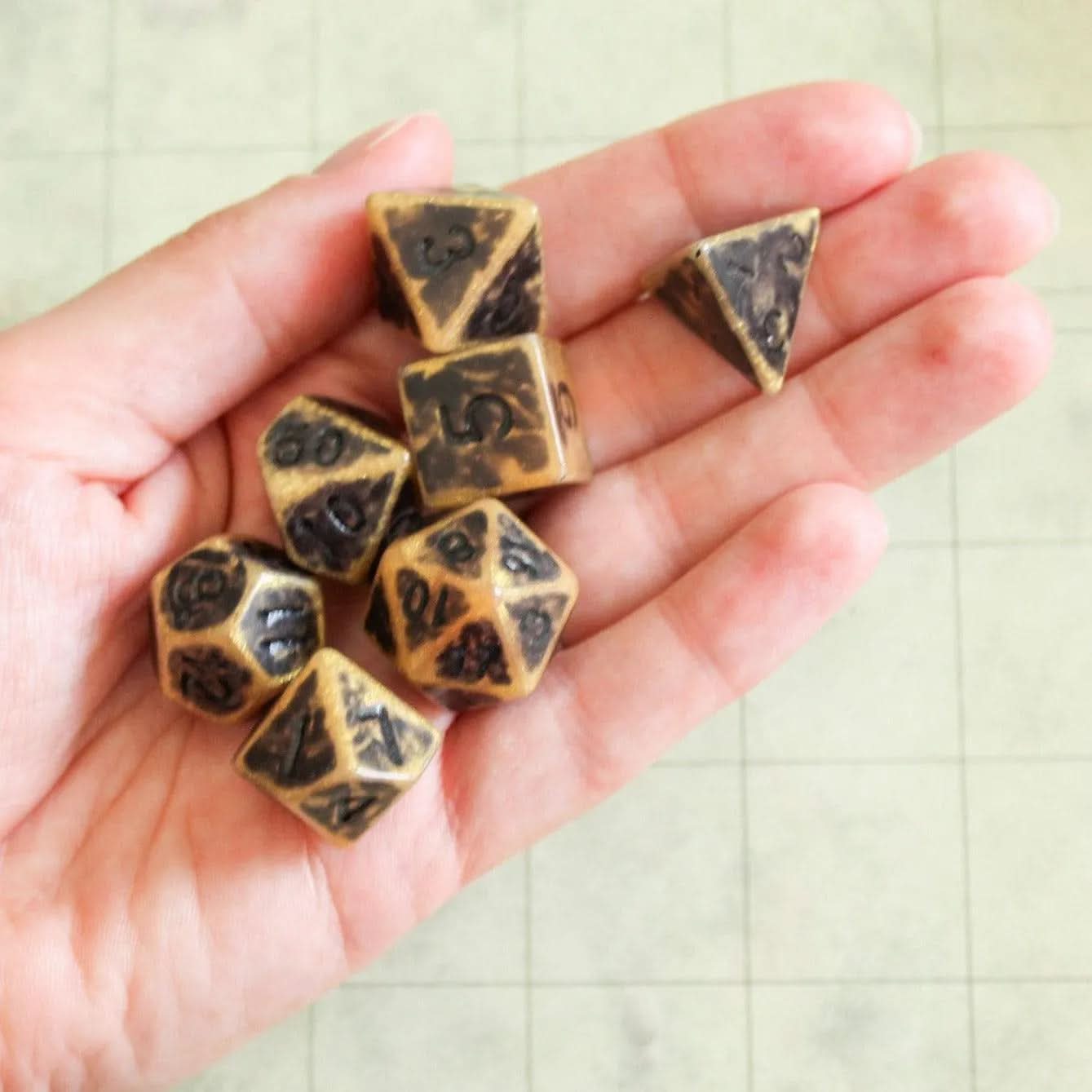 Archaic Bronze DnD Dice Set | Dungeons and Dragons Bronze Dice (7) | Polyhedral Dice