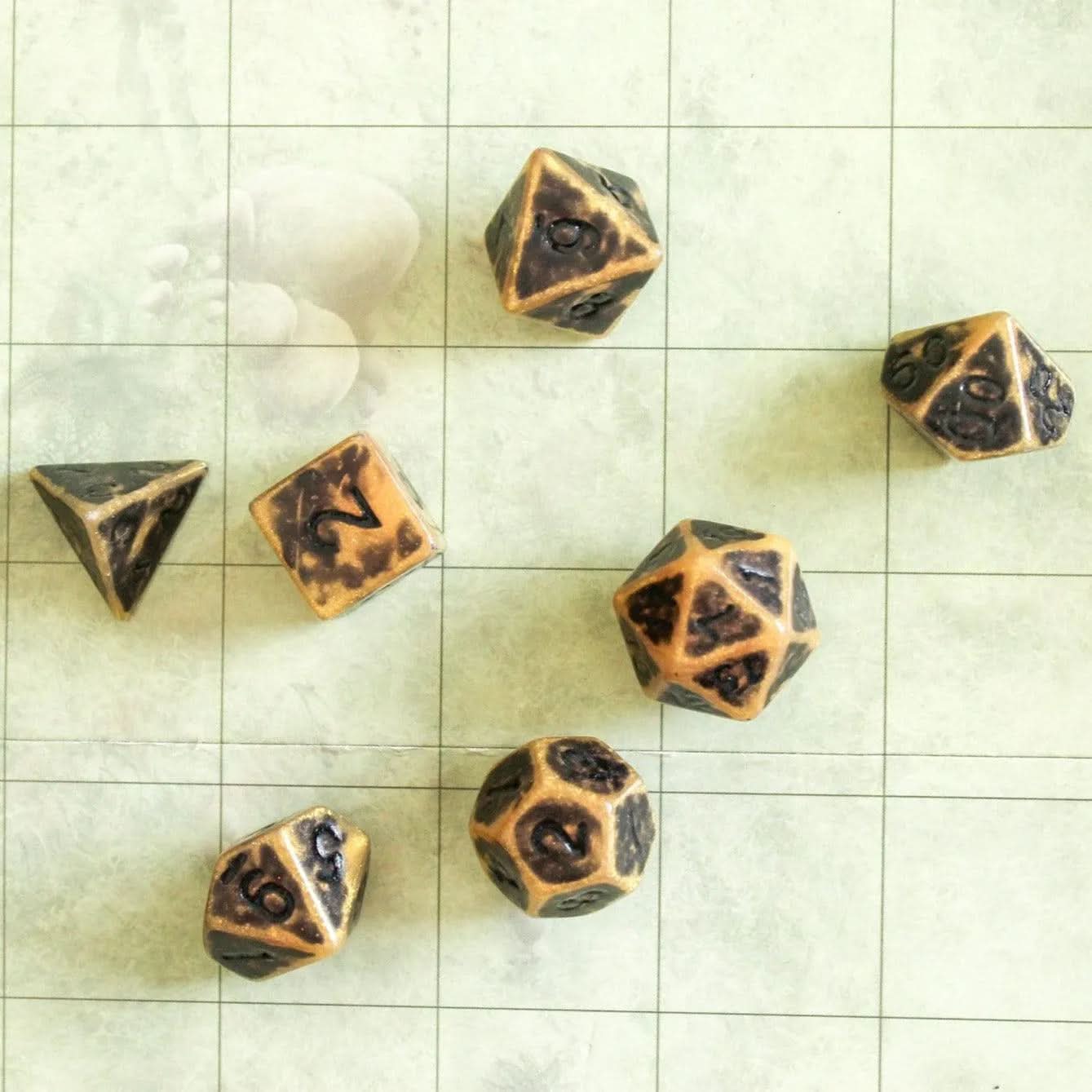 Archaic Bronze DnD Dice Set | Dungeons and Dragons Bronze Dice (7) | Polyhedral Dice