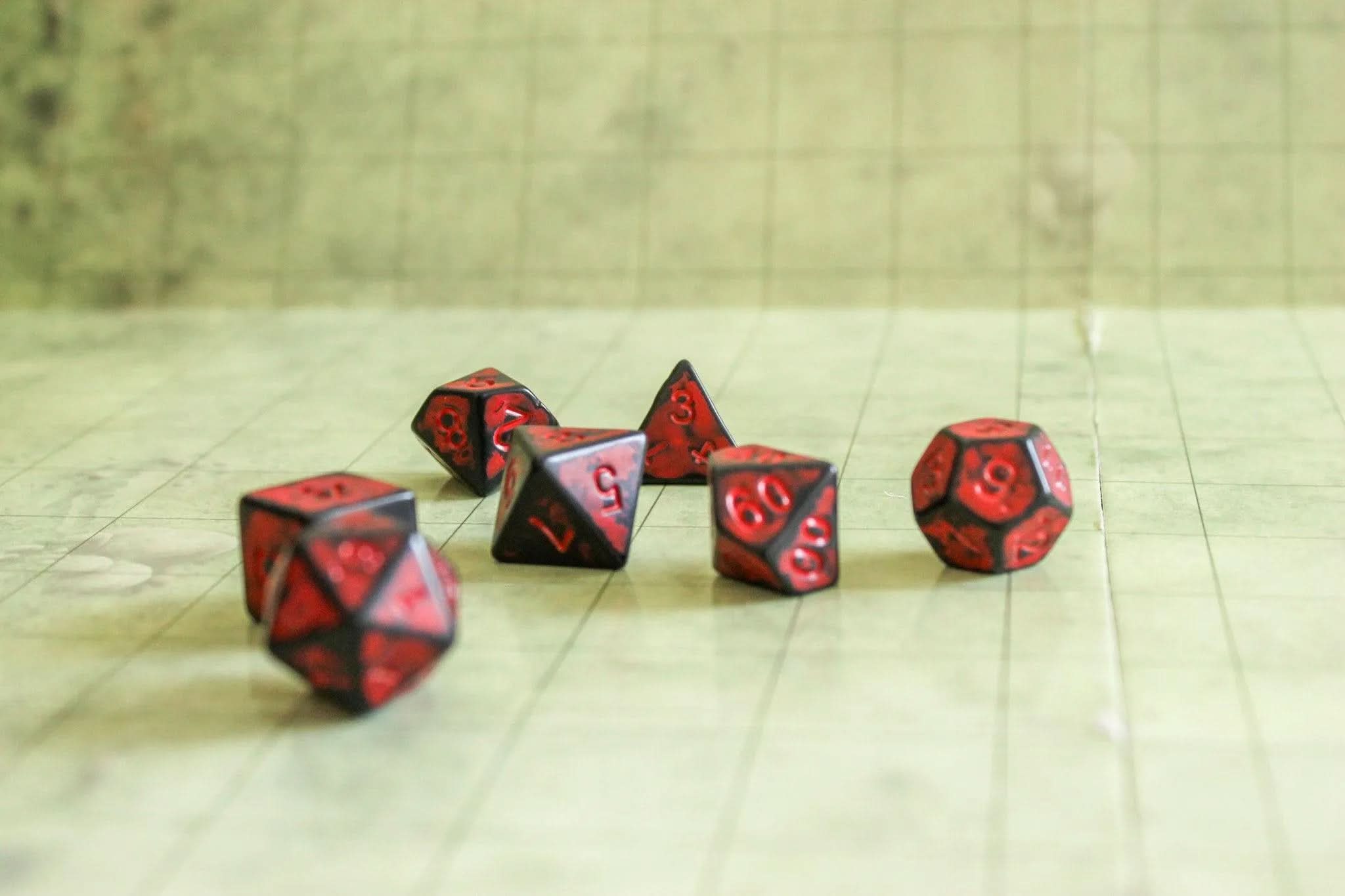 Archaic Red and Black DnD Dice Set | Dungeons and Dragons Red Dice (7) | Polyhedral Dice