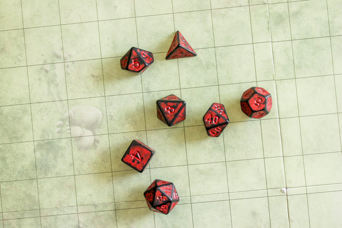 Archaic Red and Black DnD Dice Set | Dungeons and Dragons Red Dice (7) | Polyhedral Dice