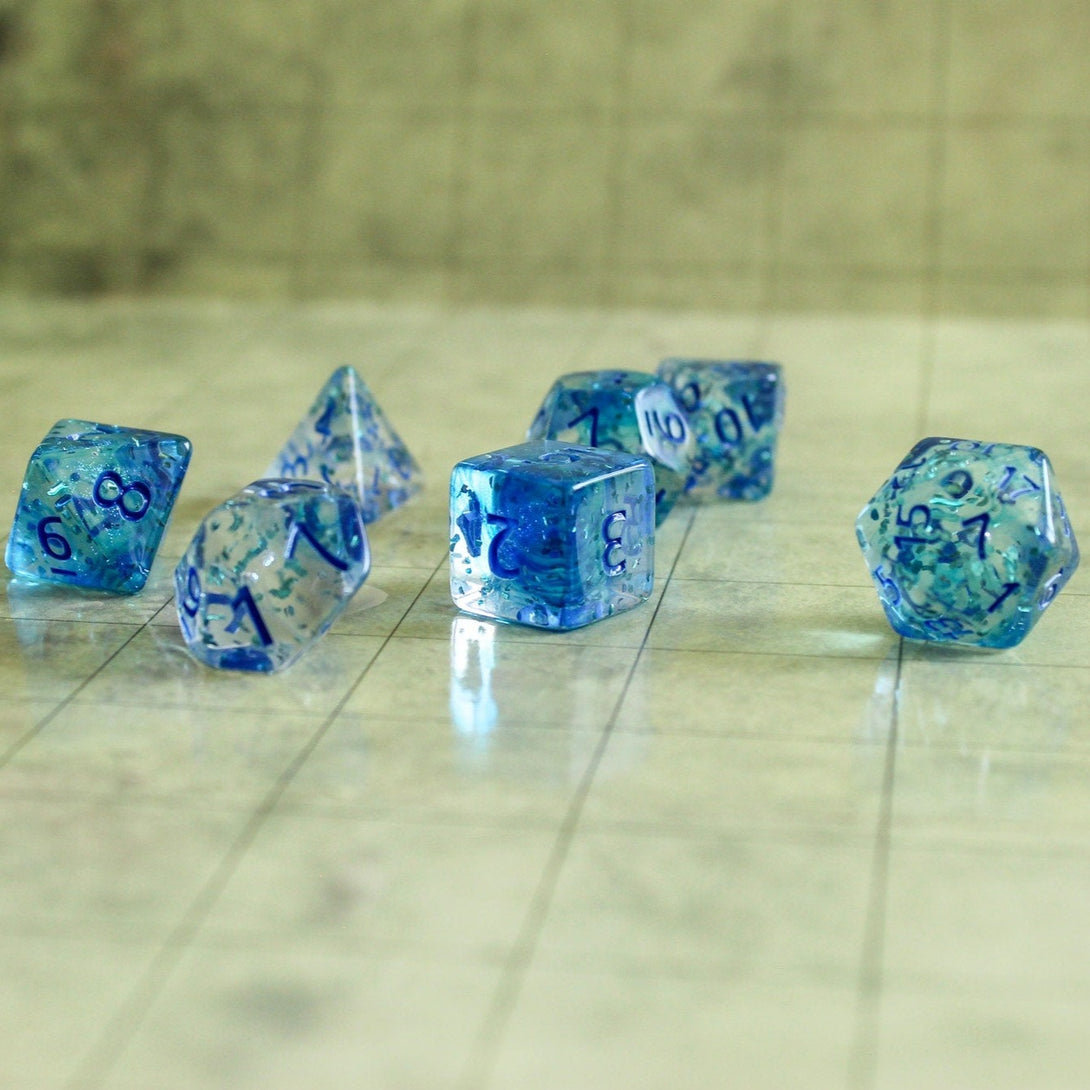 Glitter Blue DnD Dice Set | Dungeons and Dragons Blue Dice (7) | Polyhedral Dice