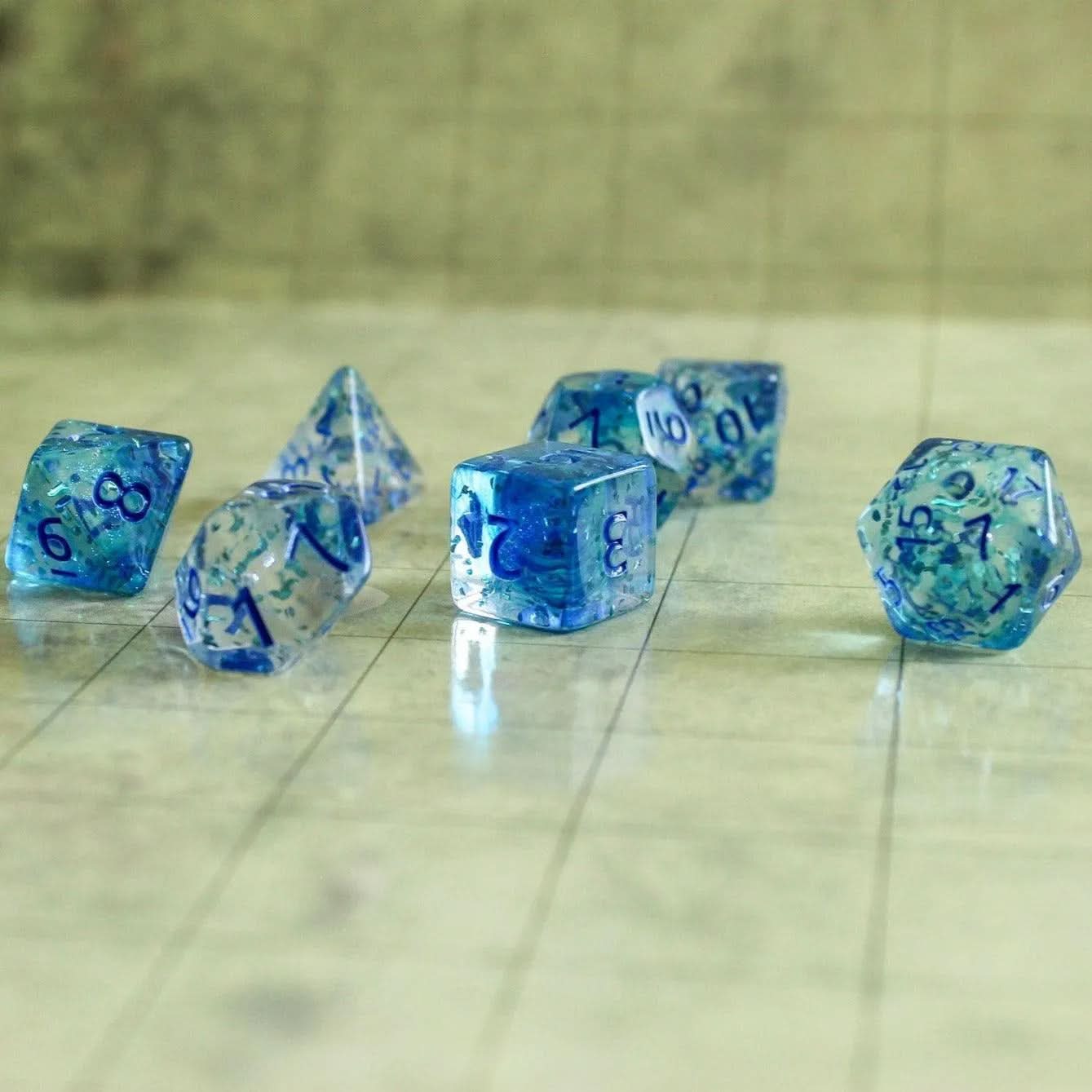 Glitter Blue TTRPG  Dice Set |    Blue Dice (7) | Polyhedral Dice
