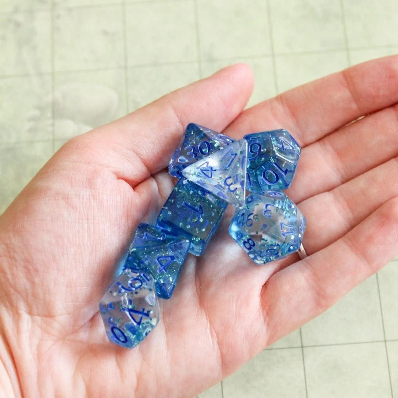 Glitter Blue TTRPG  Dice Set |    Blue Dice (7) | Polyhedral Dice