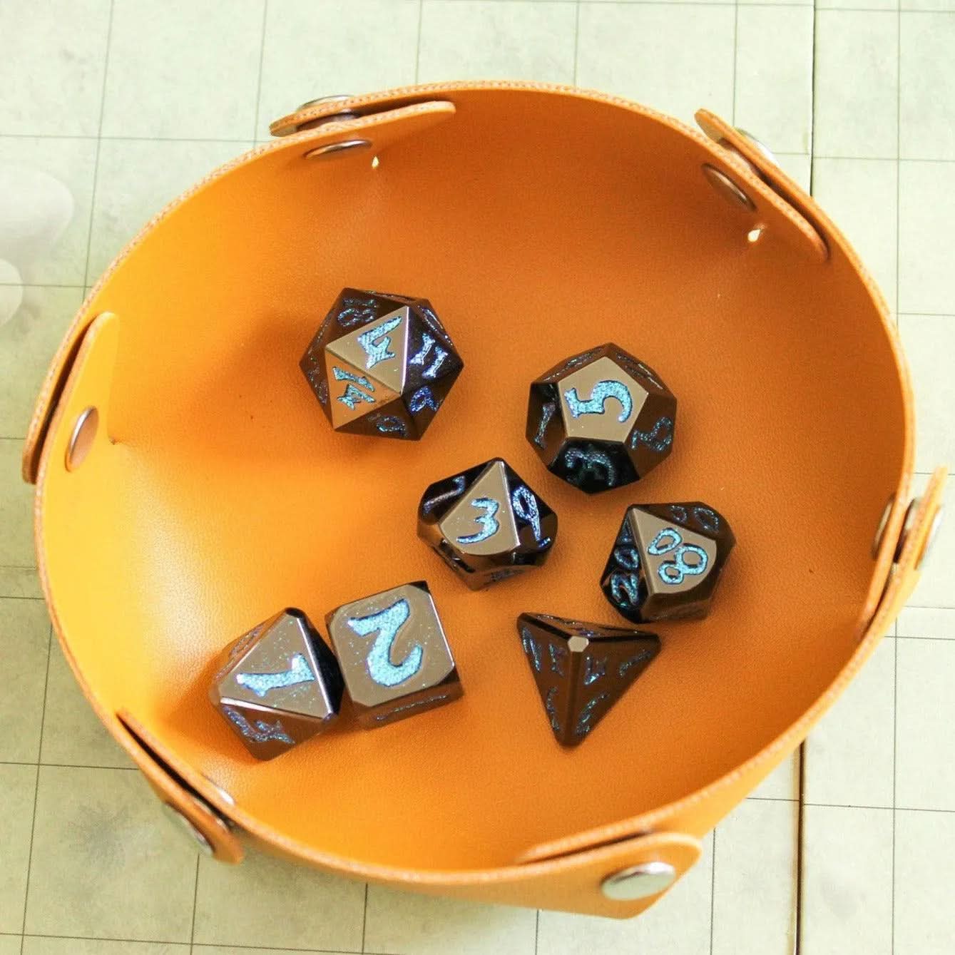 Black Metal with Blue Glitter DnD Dice Set | Dungeons and Dragons Dice | Metal Dice Tabletop Set