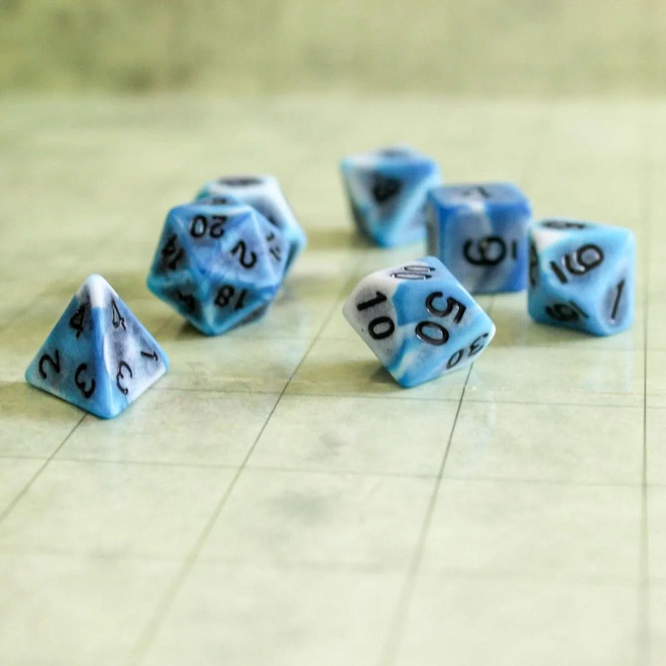 Archaic Blue DnD Dice Set | Dungeons and Dragons Blue Dice (7) | Polyhedral Dice