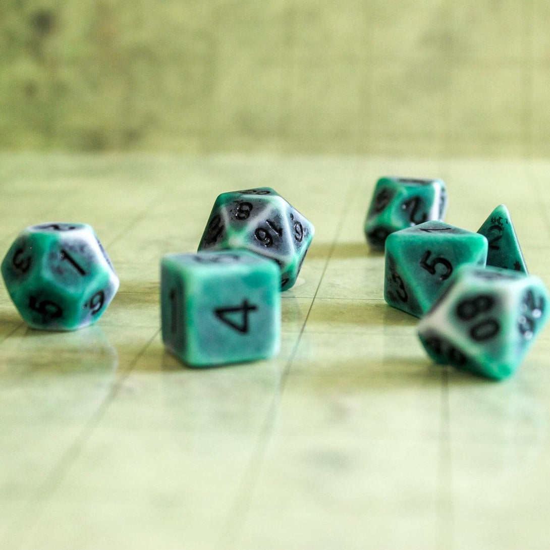 Archaic Green DnD Dice Set | Dungeons and Dragons Blue Dice (7) | Polyhedral Dice