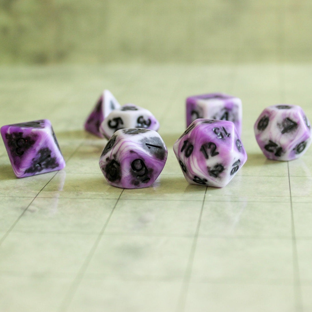 Archaic Purple DnD Dice Set | Dungeons and Dragons Purple Dice (7) | Polyhedral Dice