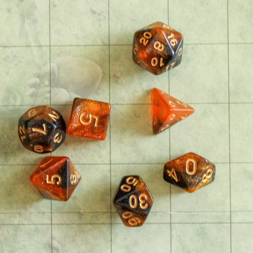 Mermaid Orange and Black DnD Dice Set | Dungeons and Dragons Dice (7) | Polyhedral Dice