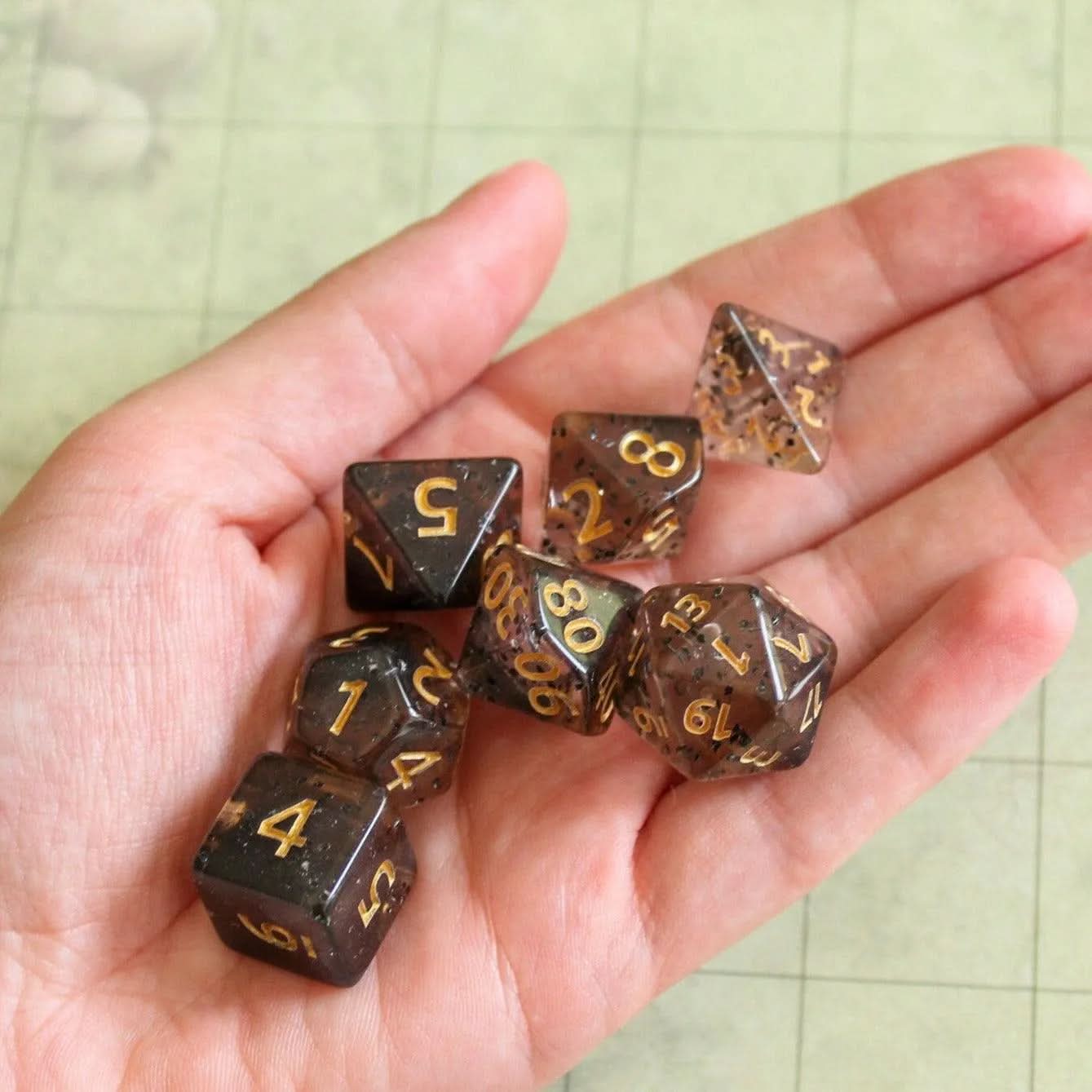 Black Glitter TTRPG  Dice Set |    Dice (7) | Polyhedral Dice - MysteryDiceGoblins
