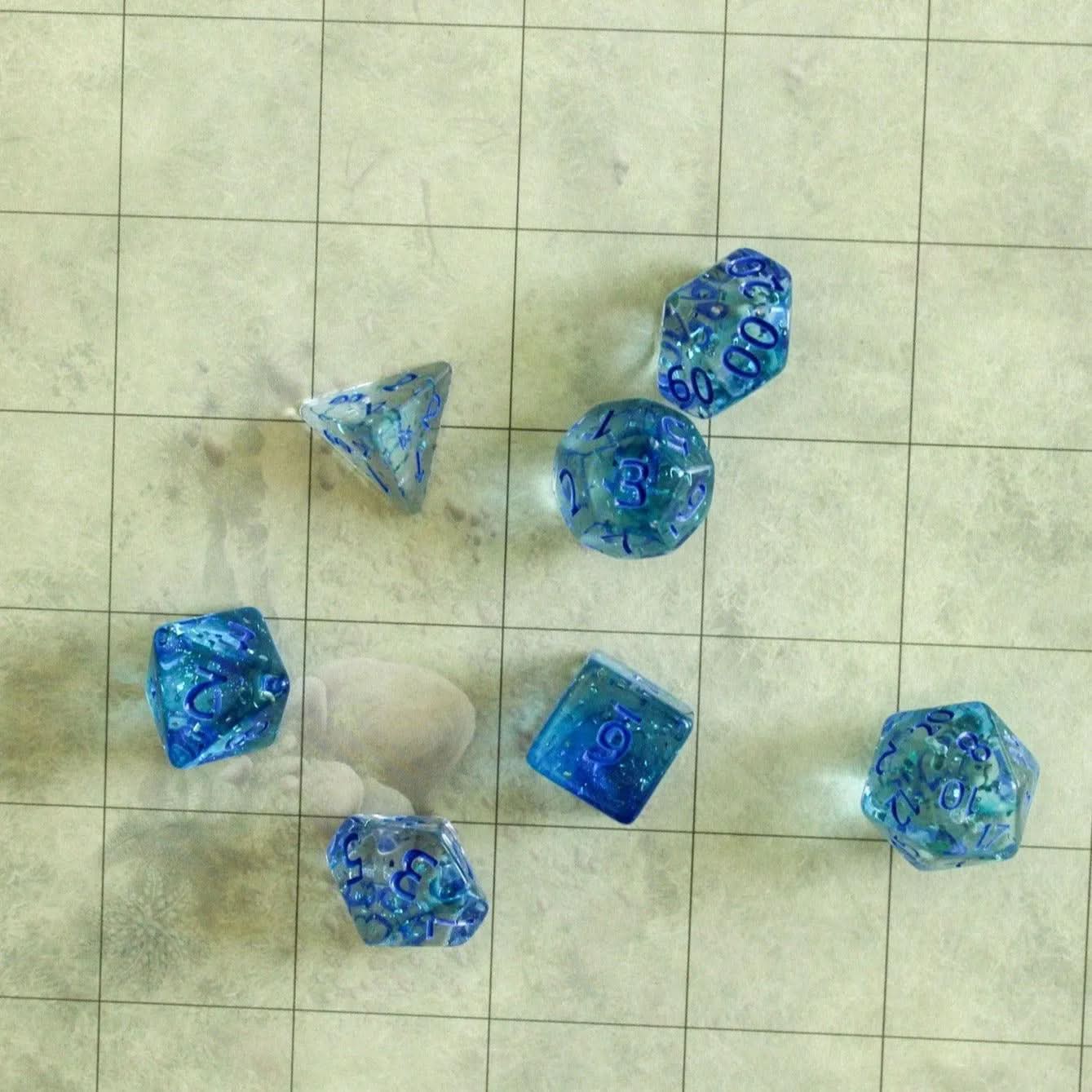 Glitter Blue TTRPG  Dice Set |    Blue Dice (7) | Polyhedral Dice