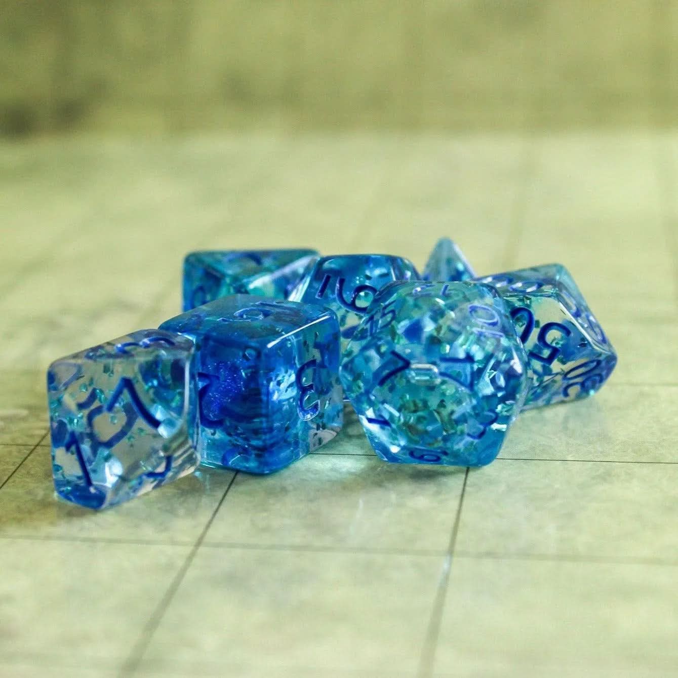 Glitter Blue TTRPG  Dice Set |    Blue Dice (7) | Polyhedral Dice