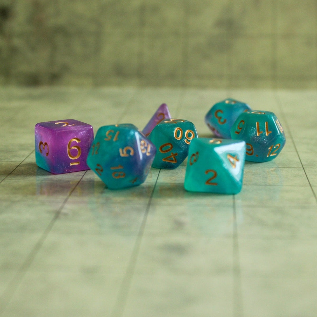 Purple and Blue Mermaid Dice Set | for DnD | Dungeons and Dragons (7) | Polyhedral Dice