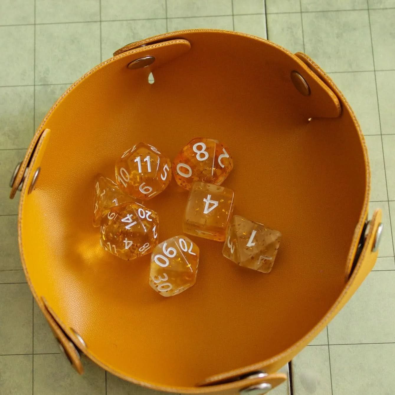 Yellow Glitter TTRPG  Dice Set |    Yellow Glitter See Through Transparent Dice (7) | Polyhedral Dice