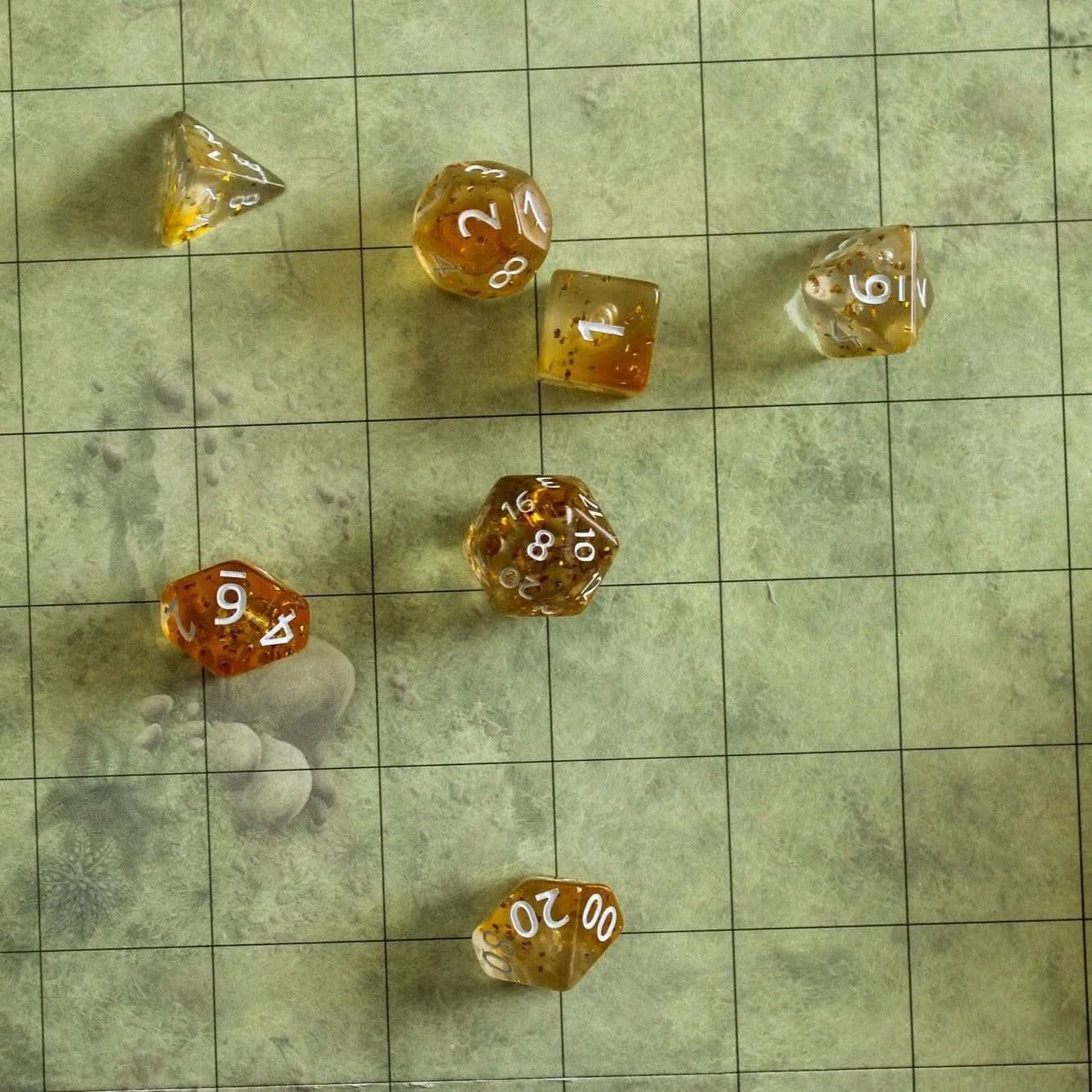 Yellow Glitter TTRPG  Dice Set |    Yellow Glitter See Through Transparent Dice (7) | Polyhedral Dice