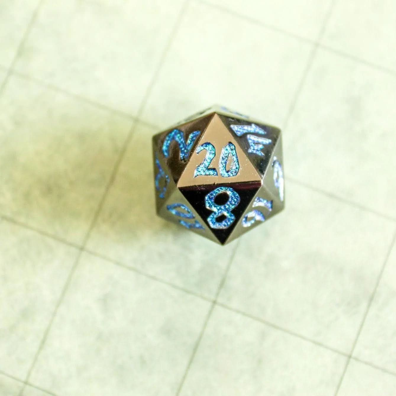 Black Metal with Blue Glitter Dice Set