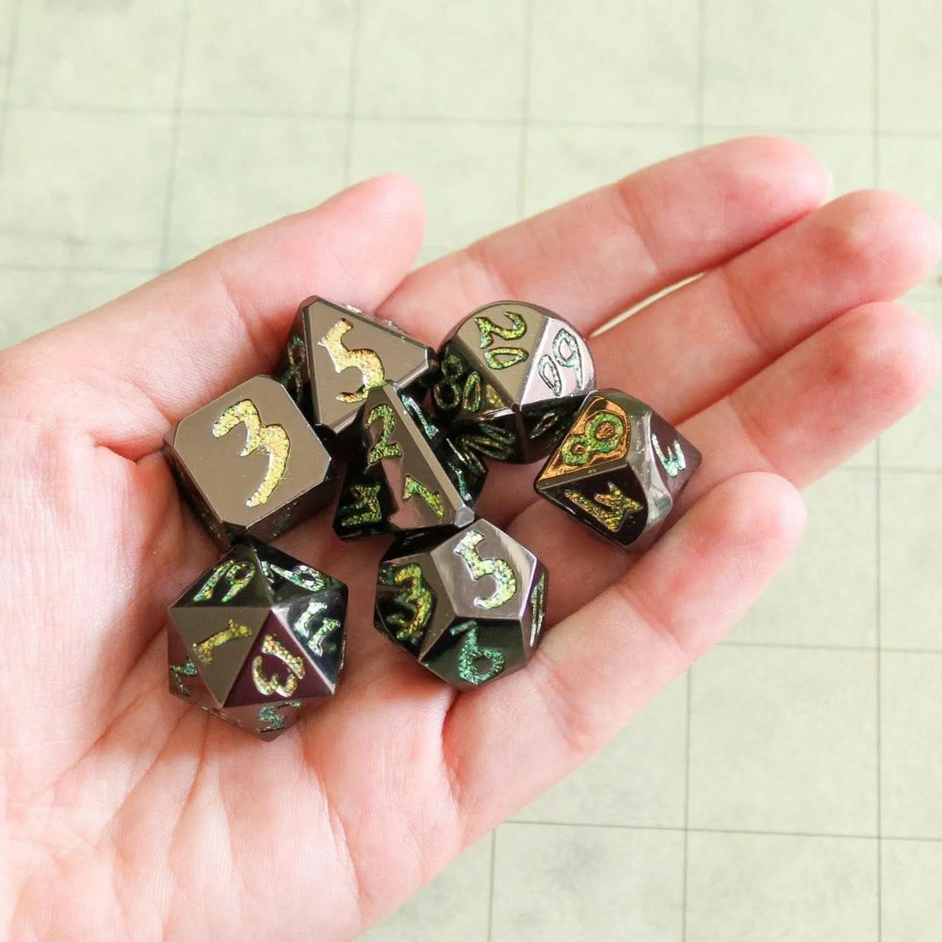 Black Metal with Yellow Glitter TTRPG  Dice Set |    Dice | Metal Dice Tabletop Set