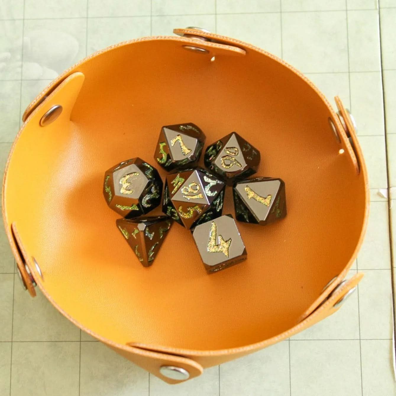 Black Metal with Yellow Glitter TTRPG  Dice Set |    Dice | Metal Dice Tabletop Set