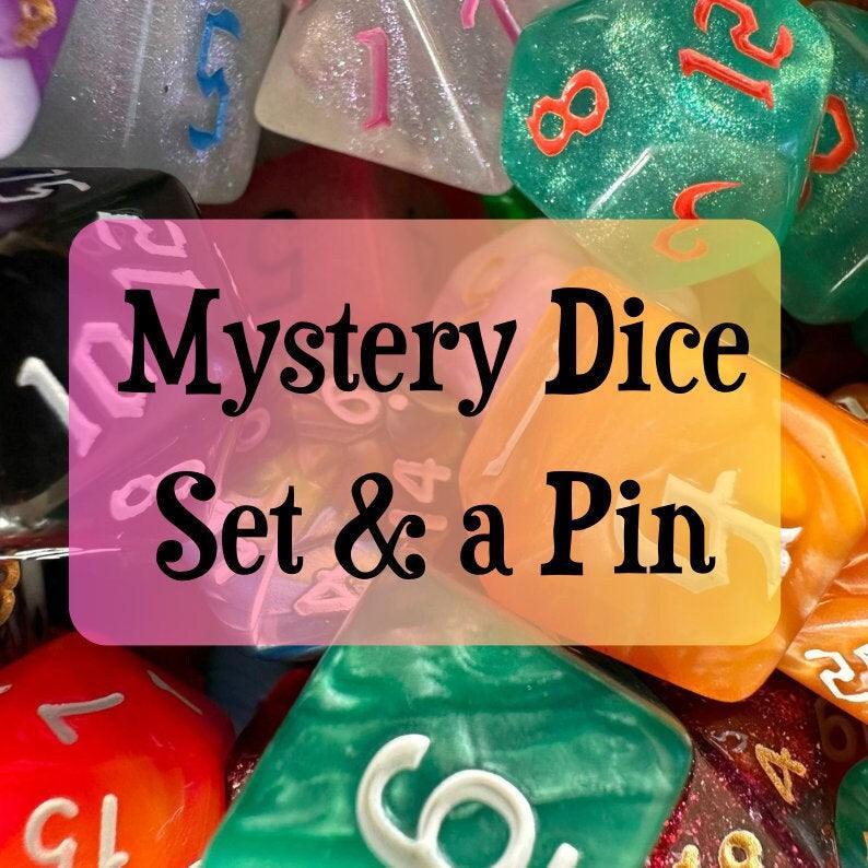 Mystery DnD Dice Blind Bag & Pin | Blind Bag of Dice | 7 Piece Polyhedral Dice Set | Pathfinder, Dungeons and Dragons, Tabletop Games