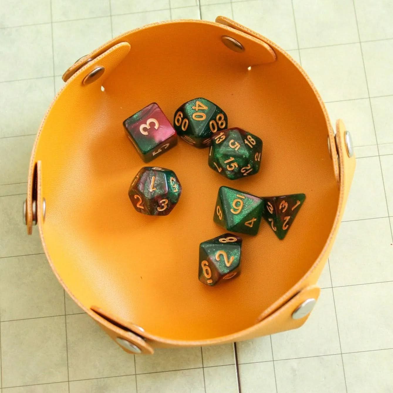 Galaxy Dice Set | Green Dice Red Dice Orange RPG Dice for TTRPG  |    (7) | Polyhedral Dice