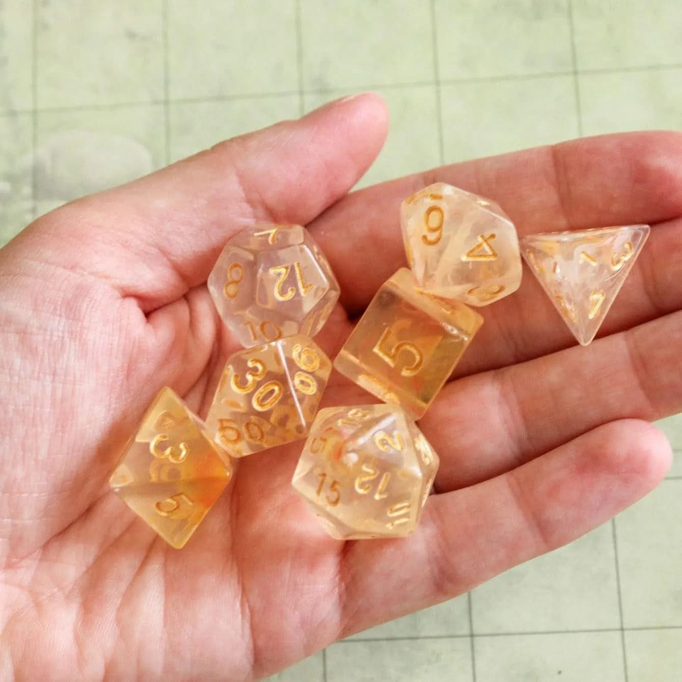 Yellow Nebula TTRPG  Dice Set |    Yellow Dice (7) | Polyhedral Dice | See through dice set | Transparent | Gold Writing