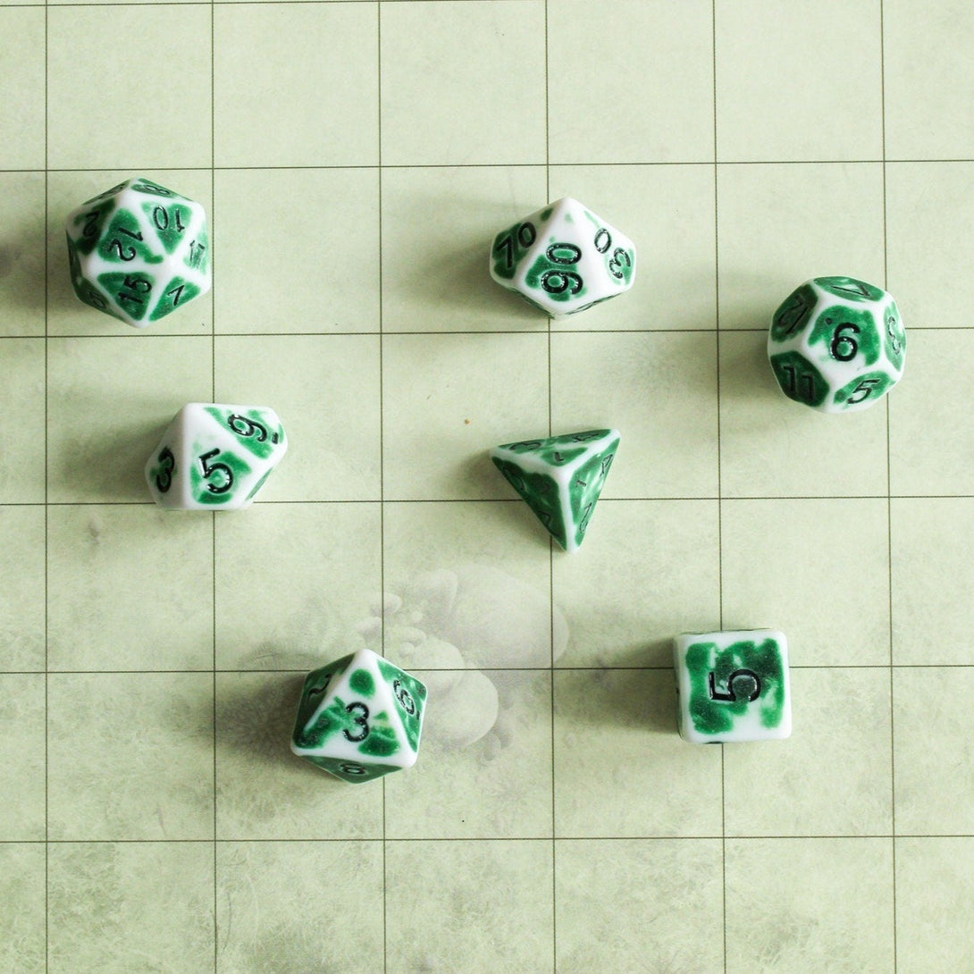Archaic Green and White DnD Dice Set | Dungeons and Dragons Blue Dice (7) | Polyhedral Dice Faded Dice Vintage worn look