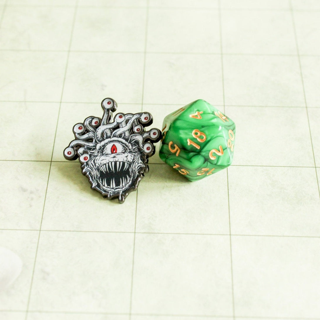 DnD Enamel Pin Beholder Pin DnD Pin Badge | Brooch Dungeons and Dragons White and Black Monster D&D Gift