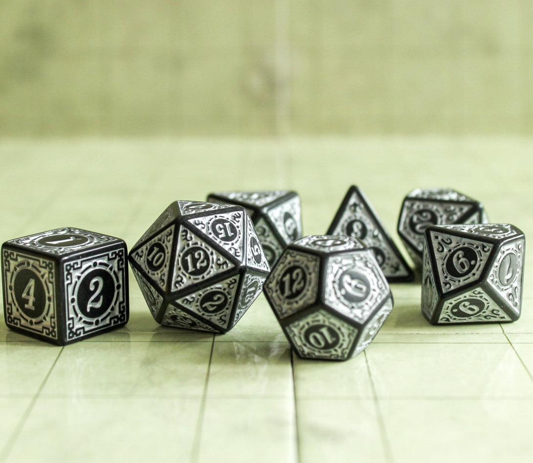 White Zoltar DnD Dice Set | Dungeons and Dragons White Zoltar Dice (7) | Polyhedral Dice | DND | Chunky Dice | Old Fahsioned | Black Lined - MysteryDiceGoblins