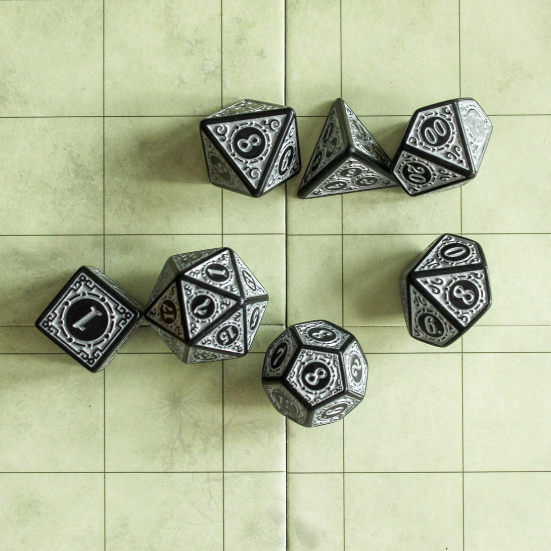White Zoltar DnD Dice Set | Dungeons and Dragons White Zoltar Dice (7) | Polyhedral Dice | DND | Chunky Dice | Old Fahsioned | Black Lined - MysteryDiceGoblins