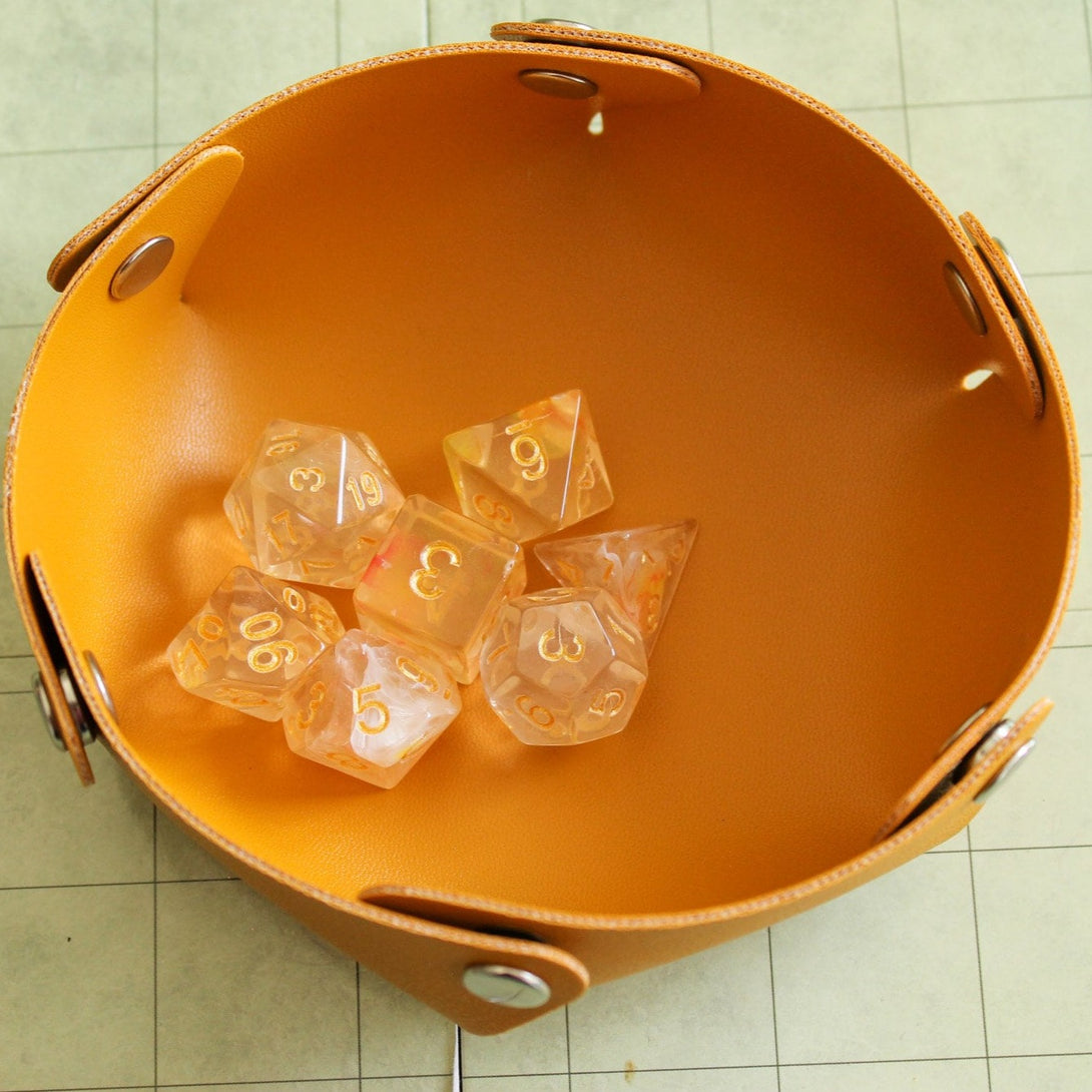 Yellow Nebula DnD Dice Set | Dungeons and Dragons Yellow Dice (7) | Polyhedral Dice | See through dice set | Transparent | Gold Writing