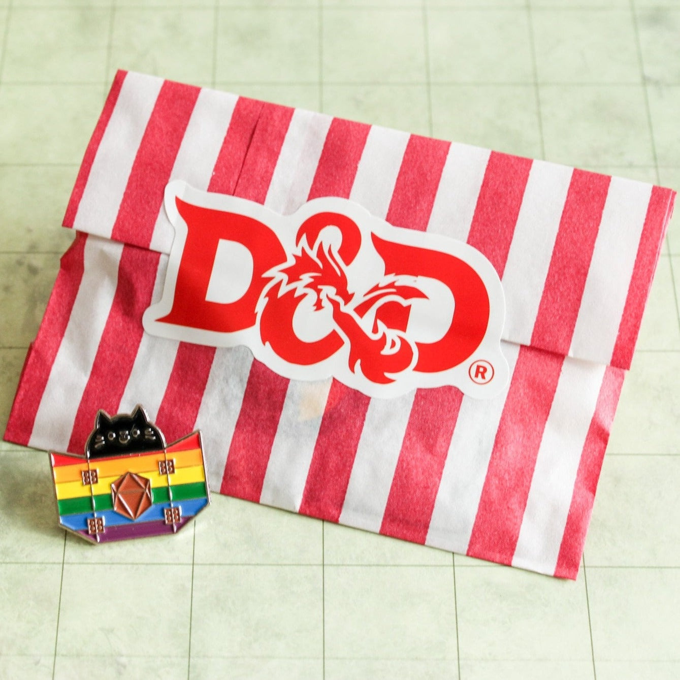 Dungeons and Dragons DnD Gift Rainbow Pride Dungeon Meowster Cat Badge Enamel Pin Broach LGBTQ - MysteryDiceGoblins