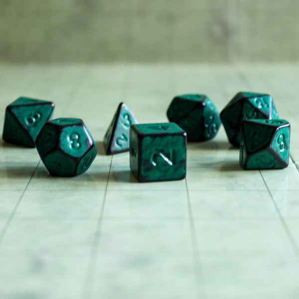 Archaic Dark Green and Black DnD Dice Set | Dungeons and Dragons Green Dice (7) | Polyhedral Dice | Faded dice old fashioned - MysteryDiceGoblins
