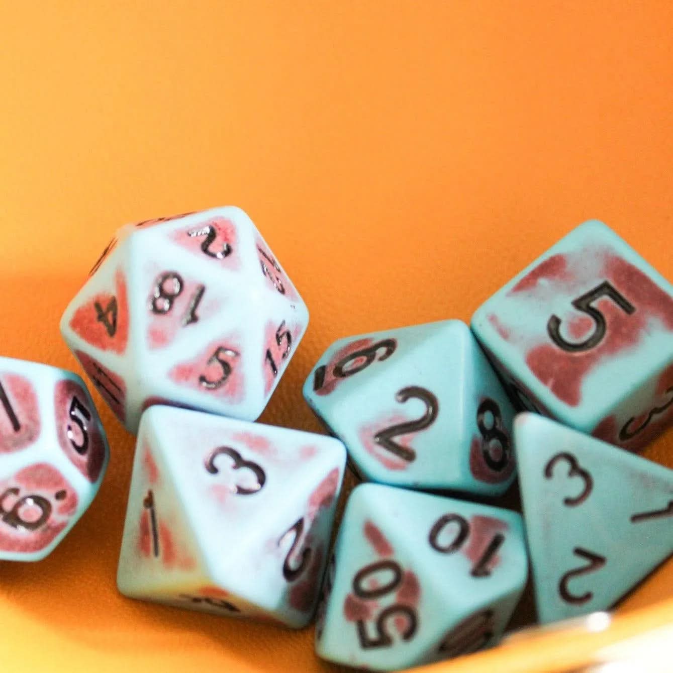 Archaic Blue and Red TTRPG  Dice Set |    Blue and Red Dice (7) | Polyhedral Dice Pastel Blue Faded Dice Vintage - MysteryDiceGoblins