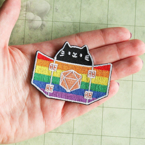 Dungeons & Dragons Dungeon Meowster Rainbow Flag Pride Embroidered Patch - DnD LGBTQ+ - MysteryDiceGoblins