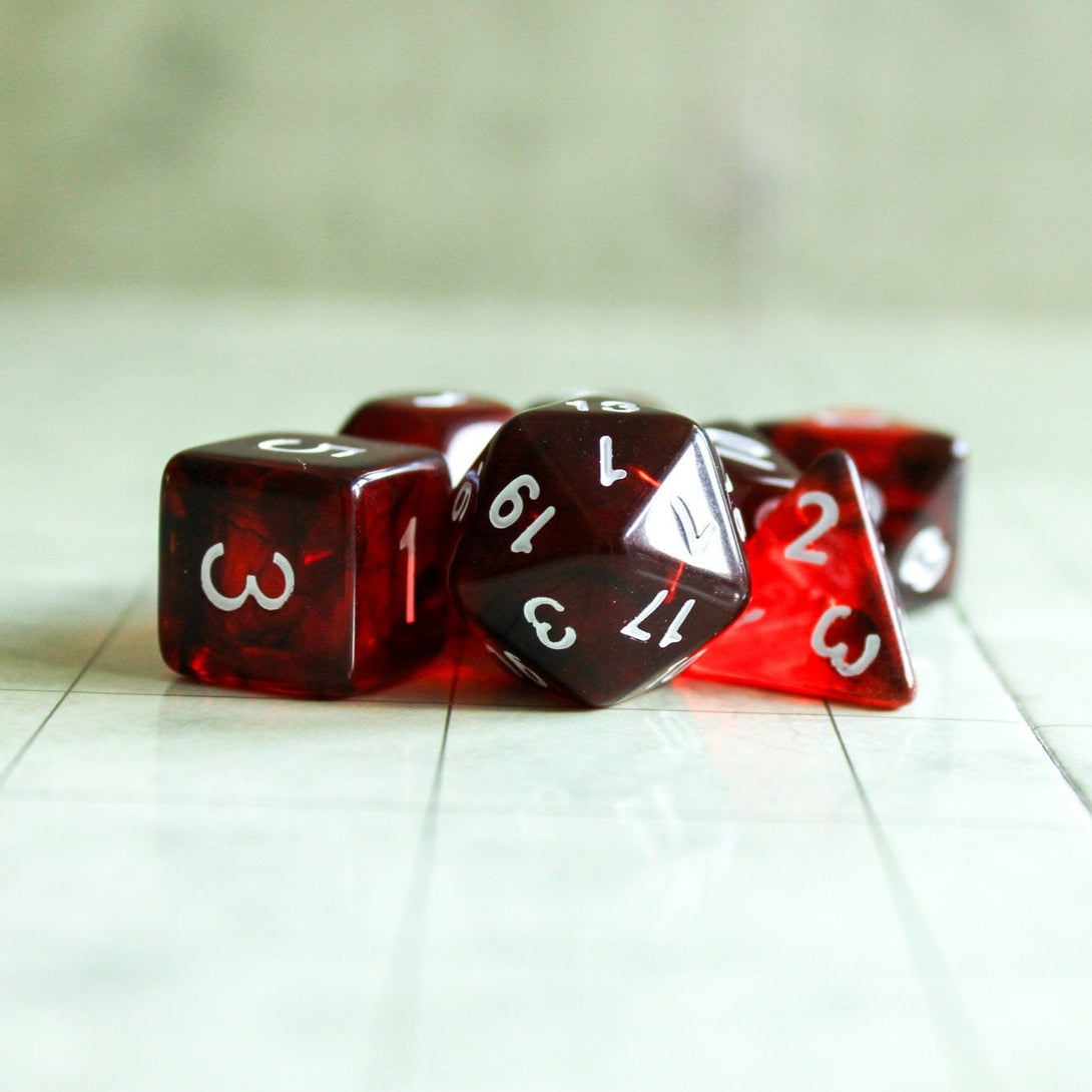 Red Smoke DnD Dice Set| Dungeons and Dragons Red Dice (7) | Polyhedral Dice | Transparent Dice See Through Dice | Black Smoke Two Tone - MysteryDiceGoblins