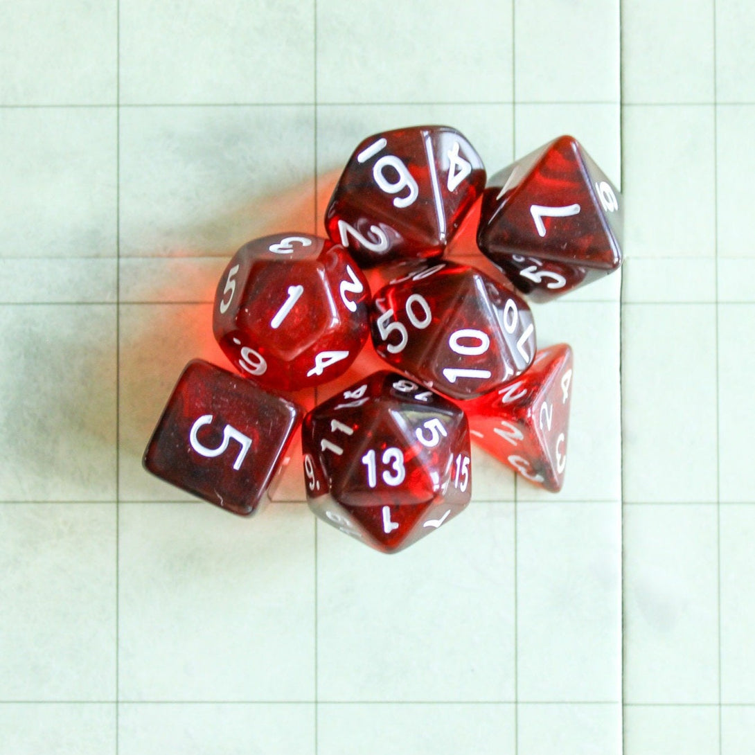 Red Smoke DnD Dice Set| Dungeons and Dragons Red Dice (7) | Polyhedral Dice | Transparent Dice See Through Dice | Black Smoke Two Tone - MysteryDiceGoblins