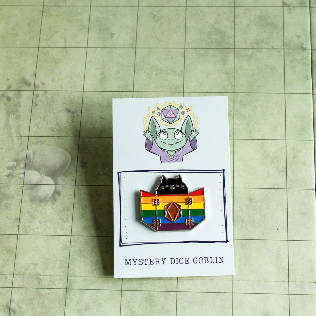 Dungeons and Dragons DnD Gift Rainbow Pride Dungeon Meowster Cat Badge Enamel Pin Broach LGBTQ - MysteryDiceGoblins