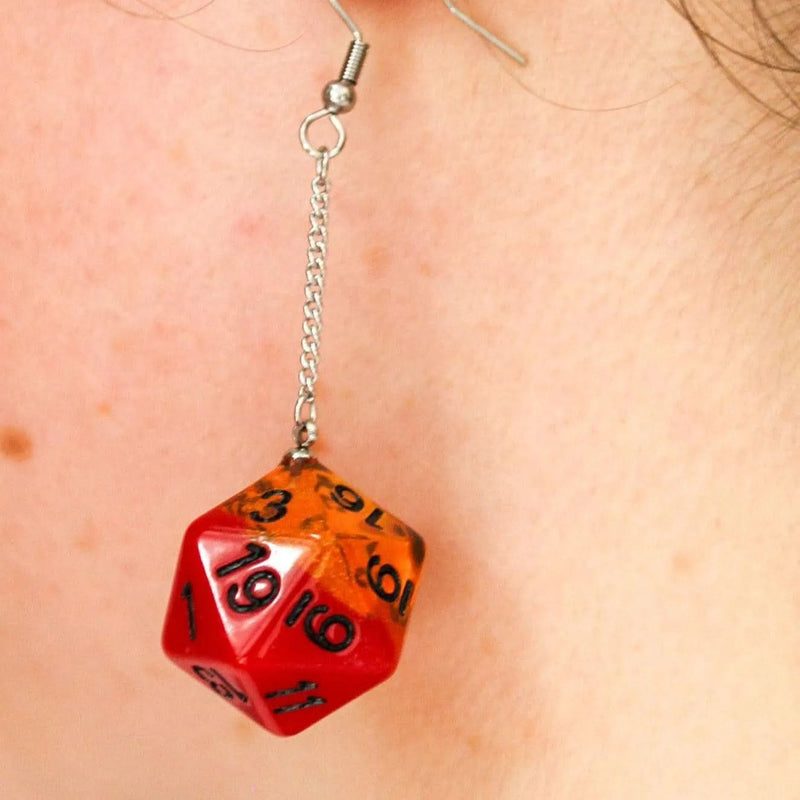 Orange and Red TTRPG D20 Dice Earrings