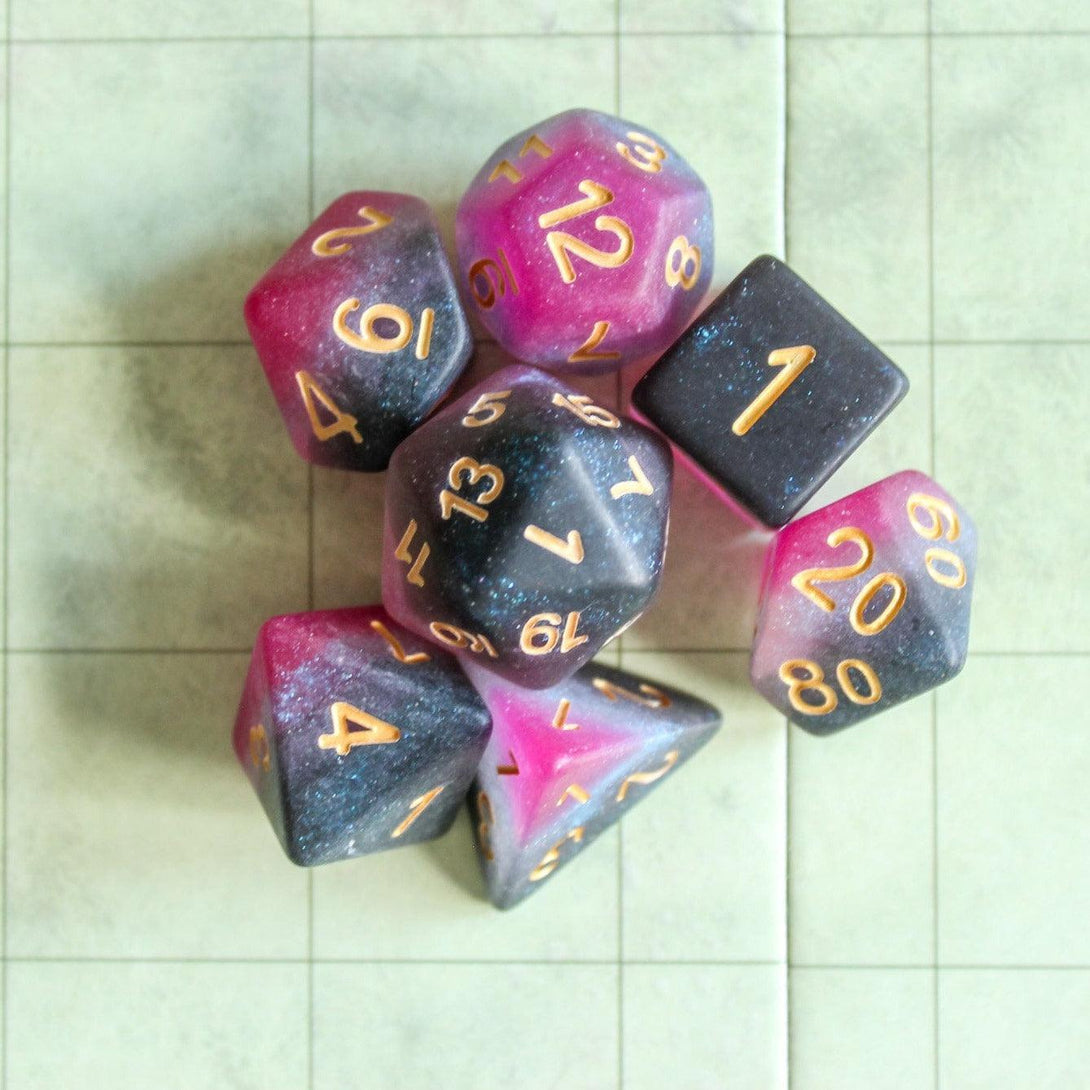 A-Sexual Flag Dice, celebrate diversity and roll with style with these stunning multicoloured polyhedral dice - MysteryDiceGoblins