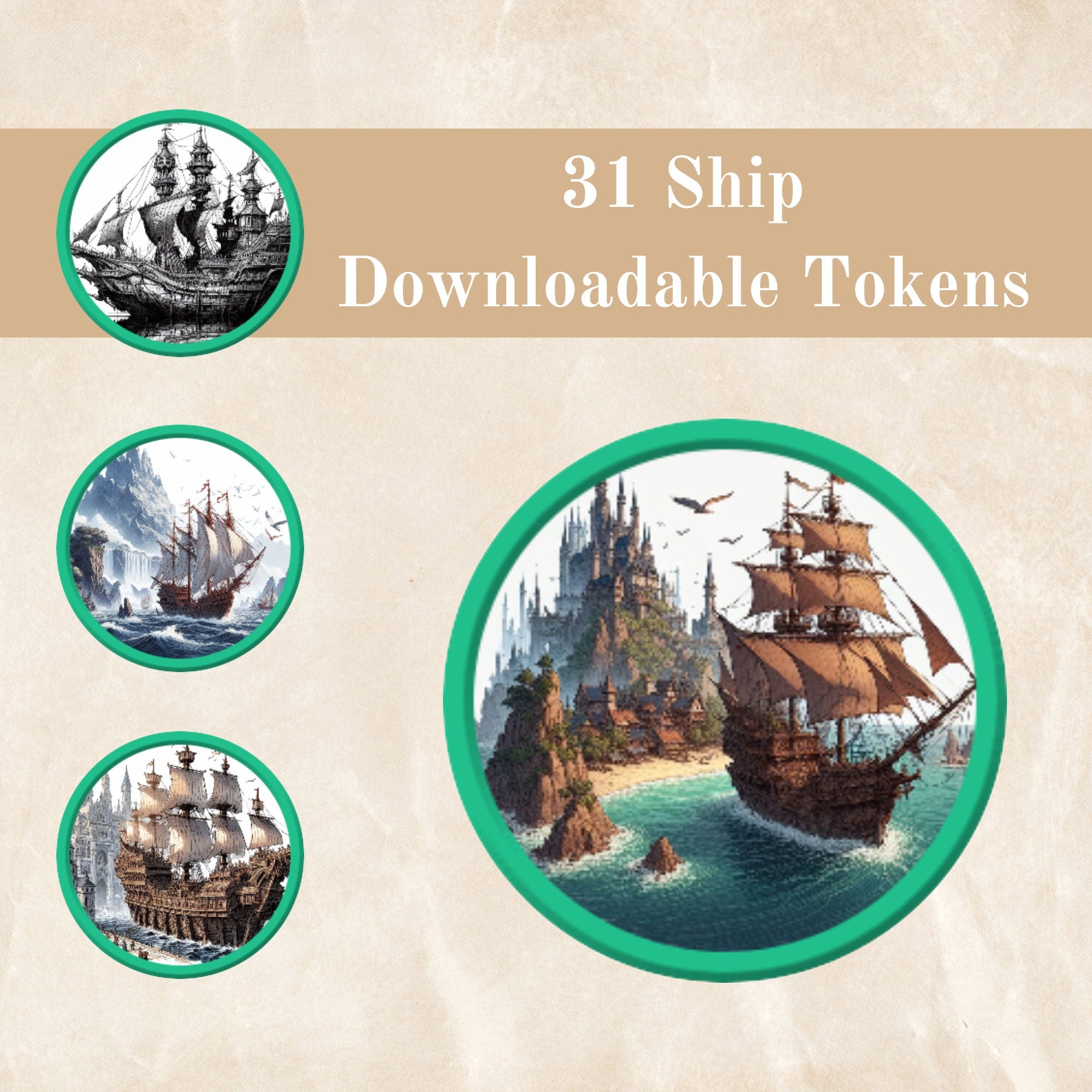 31 DnD Ship Tokens - Downloadable | Dungeons & Dragons Token | Roll20 | Foundry VTT | Fantasy Grounds | Battle Map Tokens - MysteryDiceGoblins